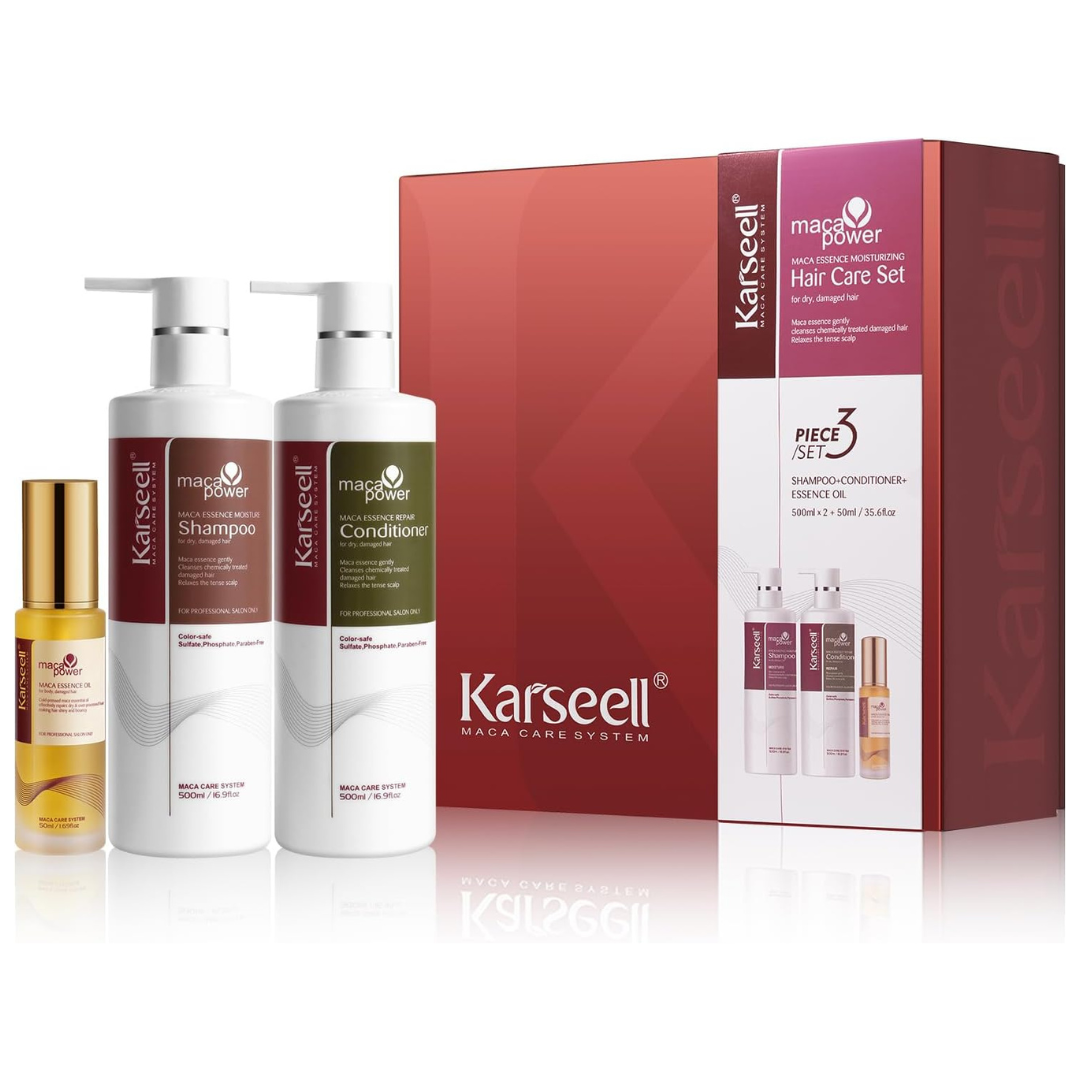 Karseell Collagen Hair Treatment Hair Care. Hair Oil Shampoo and Conditioner Set 2 x 16.9fl.oz + 1.69fl.oz